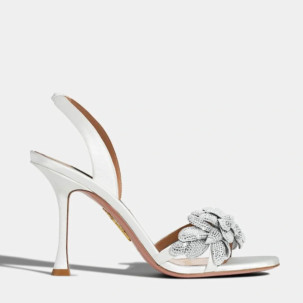 Aquazzura Galactic Flower 95 satin sandals $1,450 37.5 - Picture 2 of 14